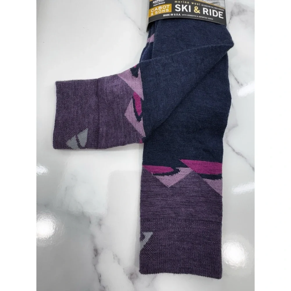 New Cabot & Sons Ride & Ski Full Leg Socks Merino Wool Blue‎ Purple Women's 9-11